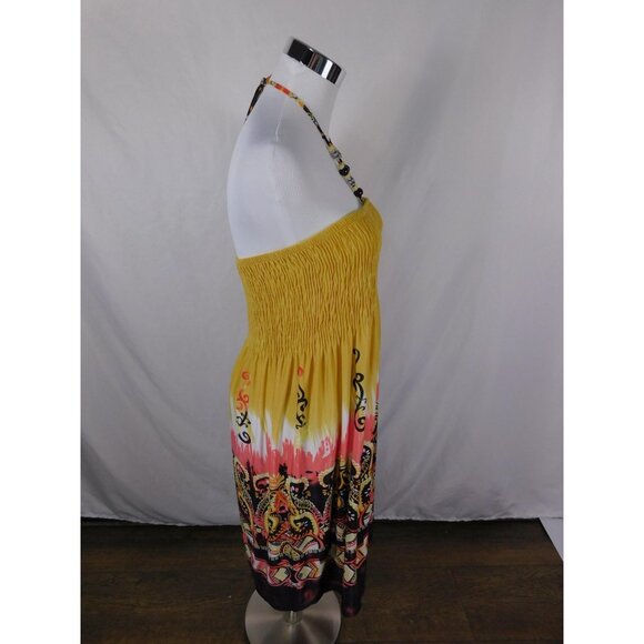 Jennifer Lauren Plus Yellow Pink Boho Strapless Maxi 2X Beaded Halter Excellent - Picture 8 of 11